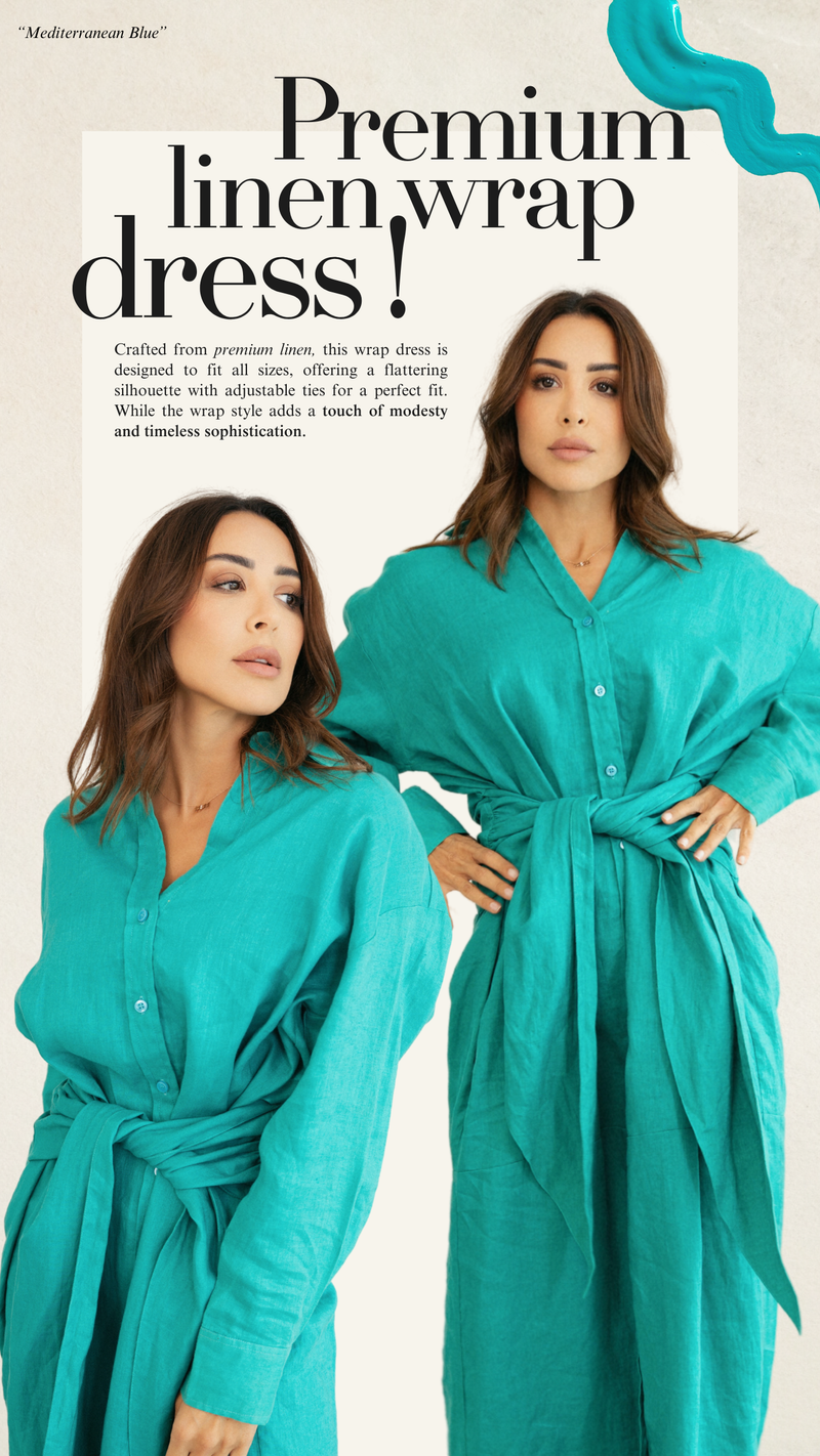 Linen Luxe Wrap Dress - Green
