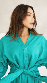 Linen Luxe Wrap Dress - Green