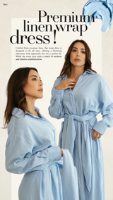 Linen Luxe Wrap Dress - Blue