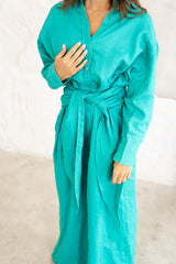 Linen Luxe Wrap Dress - Green