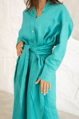 Linen Luxe Wrap Dress - Green