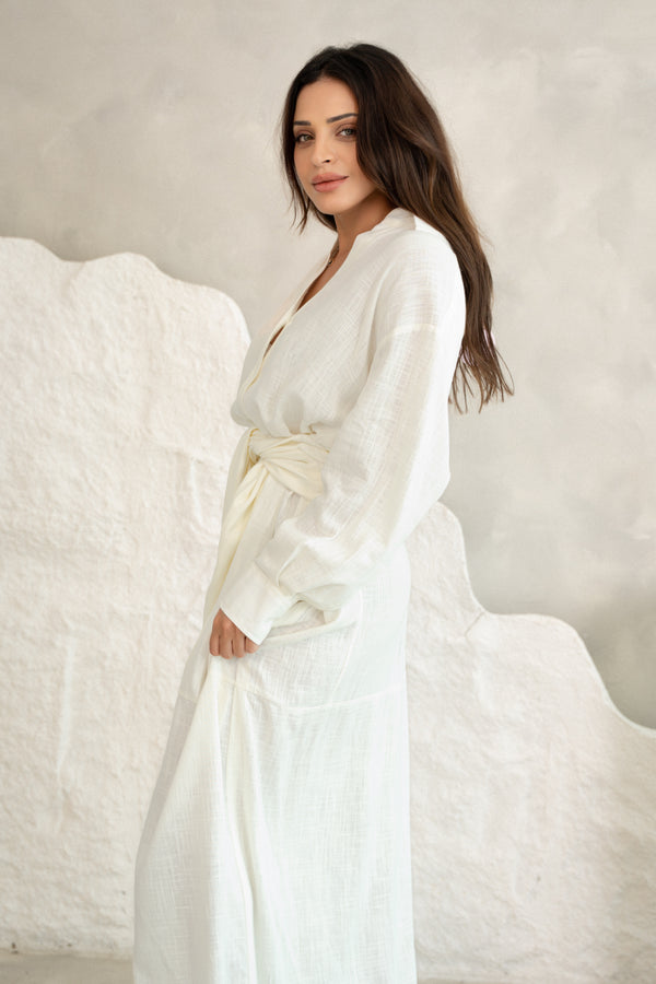 Linen Luxe Wrap Dress - Off White