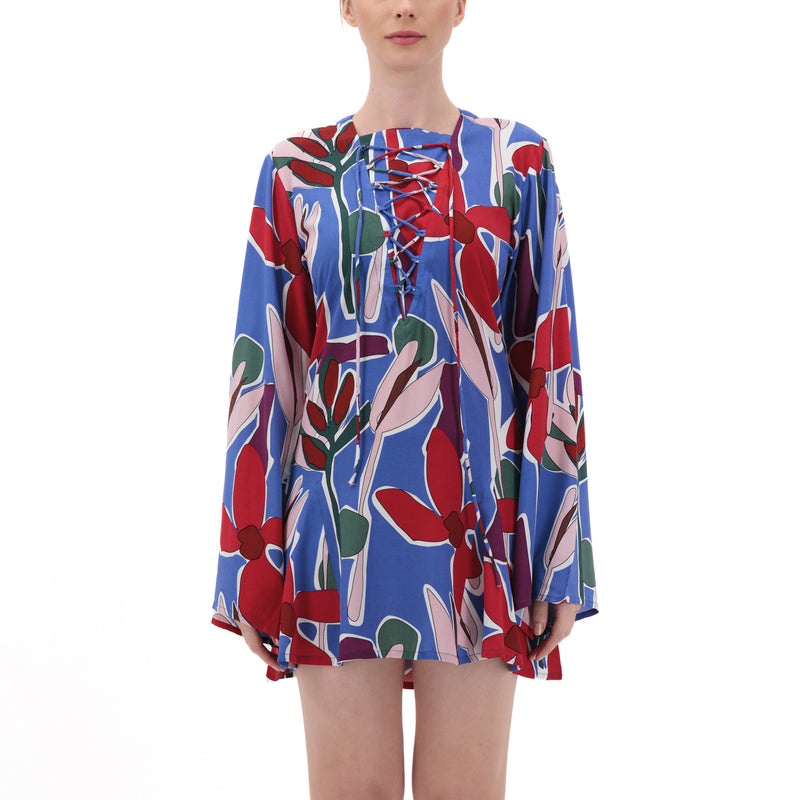 Aiya Top/ Short Dress - Azure Blooms