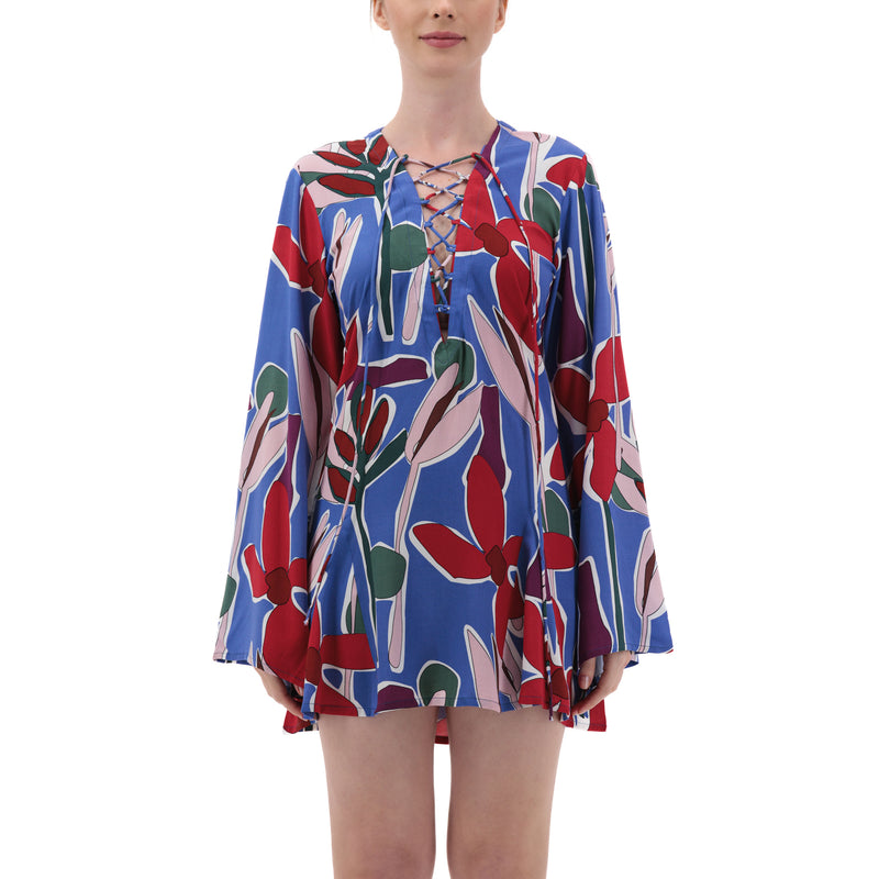 Aiya Top/ Short Dress - Azure Blooms