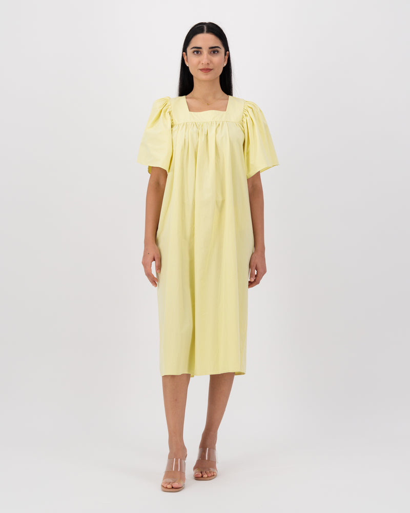 Mila Short-Sleeve Plain Midi Dress - Yellow
