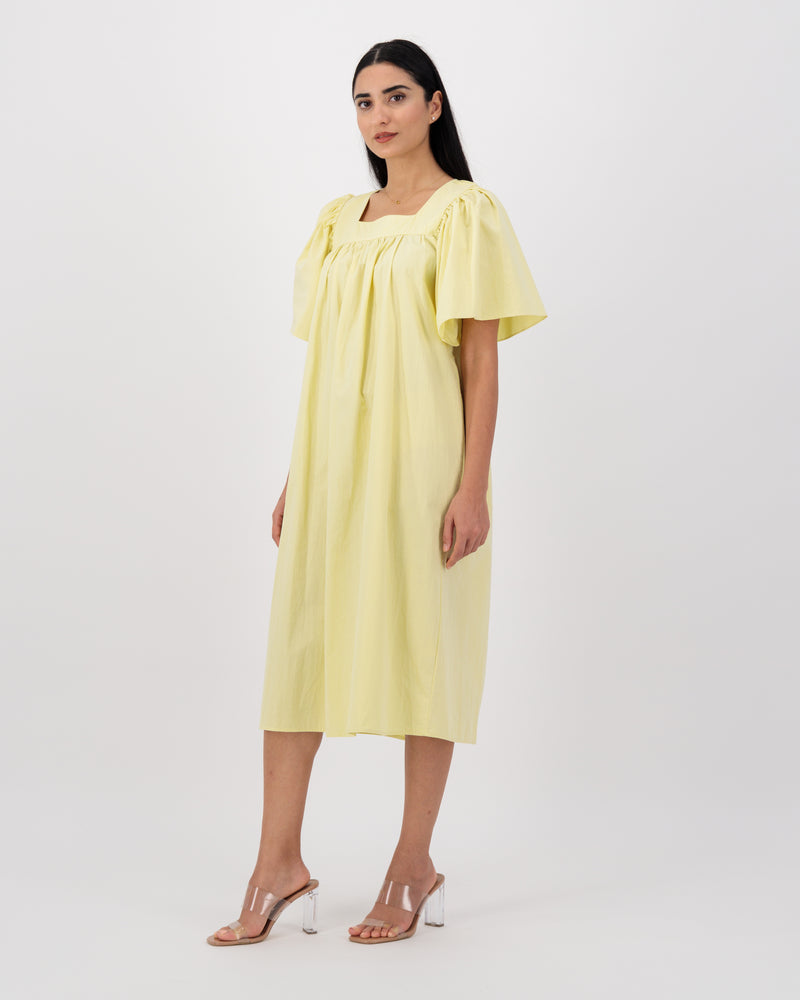 Mila Short-Sleeve Plain Midi Dress - Yellow