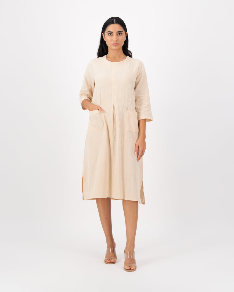 Seva Long Sleeve Plain Maxi Dress - Offwhite
